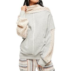 Free People Beach Bonfire Swit Cowl Neck Sweatshirt Sweater Crochet Sleeves